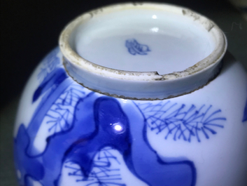 A pair of small Chinese blue and white 'Long Eliza' jars, Kangxi