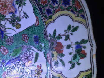 Drie Chinese famille verte schotels met florale decors, Kangxi