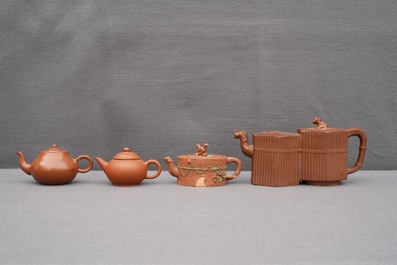 Four Chinese Yixing stoneware teapots and covers, 19/20th C.
