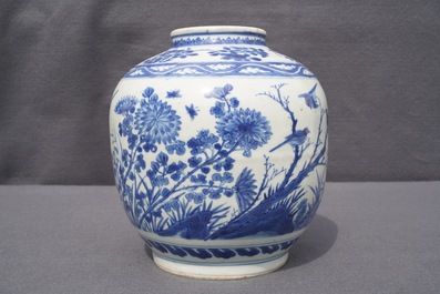 A Chinese blue and white vase with birds among flowers, Wanli