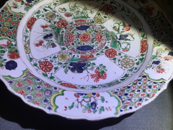 Three Chinese famille verte dishes with floral designs, Kangxi