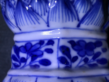 A Chinese blue and white five-piece garniture with floral design, Kangxi