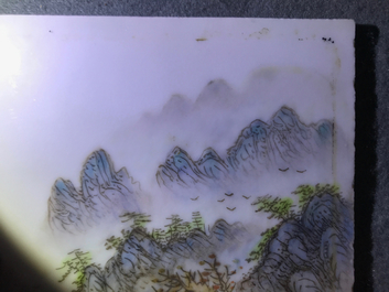 Four square Chinese qianjiang cai landscape plaques, 20th C.