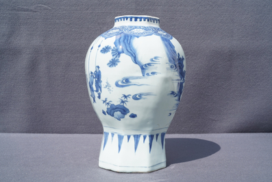 A Chinese blue and white baluster vase with figural design, Transitional period