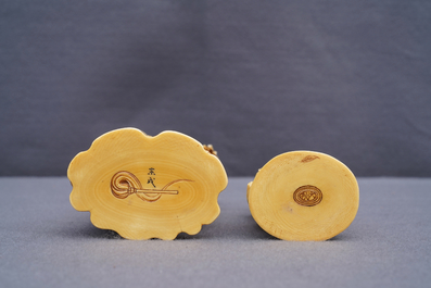 Two signed Japanese ivory okimono, Meiji, 19th C.