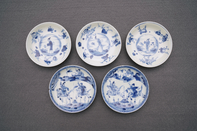 Een gevarieerde collectie Chinees blauwwit porselein, Kangxi