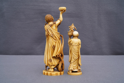 Two signed Japanese ivory okimono, Meiji, 19th C.