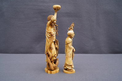 Two signed Japanese ivory okimono, Meiji, 19th C.