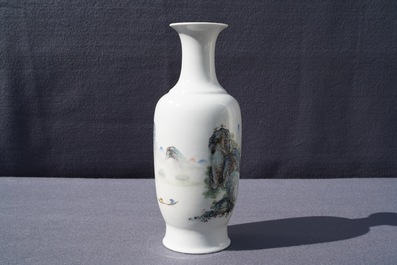 A Chinese qianjiang cai landscape vase signed Wang Yeting, 20th C.