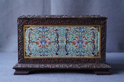 A rectangular Chinese cloisonn&eacute; and wood box, 19th C.