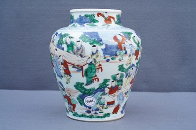 A Chinese wucai '100 boys' baluster vase, Transitional period