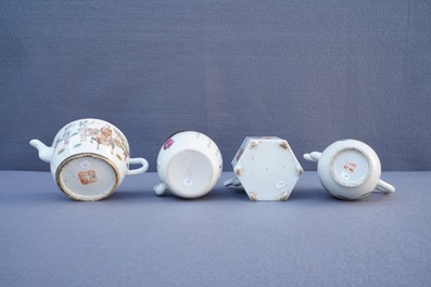 Une collection de th&eacute;i&egrave;res, pots &agrave; pinceaux et assiettes en porcelaine de Chine famille rose, 19/20&egrave;me