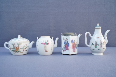 A collection of Chinese teapots, brush pots and plates, 19/20th C.