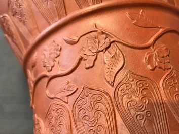A Chinese Yixing stoneware baluster vase with applied design, Kangxi
