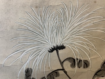 Wu Shuben (China, 1869-1938): Florale compositie, inkt en kleur op zijde