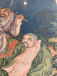Four Chinese paintings of immortals, ink and color on paper, 19th C.
