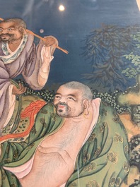 Quatre peintures chinoises d'immortels, encre et couleurs sur papier, 19&egrave;me