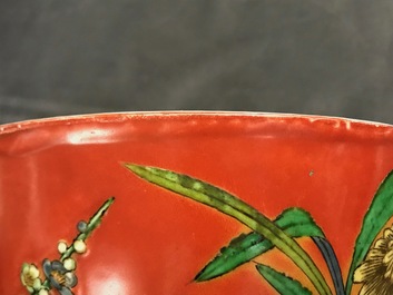 A Chinese coral-red relief-decorated bowl, 19th C.