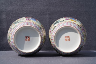 Two pairs of Chinese famille rose vases, Qianlong marks, Republic, 20th C.