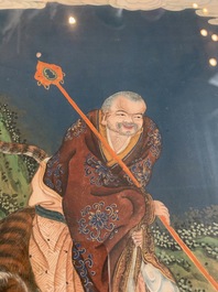 Quatre peintures chinoises d'immortels, encre et couleurs sur papier, 19&egrave;me