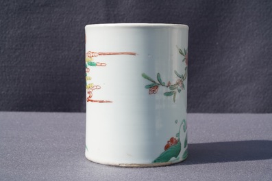 A Chinese famille verte 'carps' brush pot, Kangxi