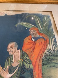 Quatre peintures chinoises d'immortels, encre et couleurs sur papier, 19&egrave;me