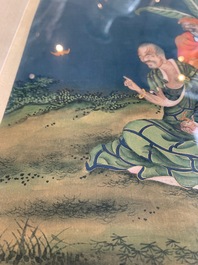 Quatre peintures chinoises d'immortels, encre et couleurs sur papier, 19&egrave;me