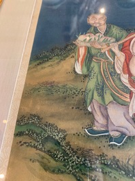 Vier Chinese schilderijen met onsterfelijken, inkt en kleur op papier, 19e eeuw