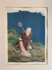 Quatre peintures chinoises d'immortels, encre et couleurs sur papier, 19&egrave;me