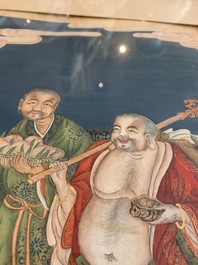 Vier Chinese schilderijen met onsterfelijken, inkt en kleur op papier, 19e eeuw