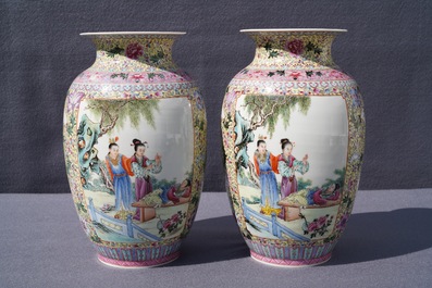 Two pairs of Chinese famille rose vases, Qianlong marks, Republic, 20th C.