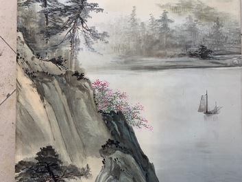 Quatre peintures rouleaux sur papier formant un paysage, Chine, 20&egrave;me