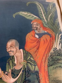 Quatre peintures chinoises d'immortels, encre et couleurs sur papier, 19&egrave;me