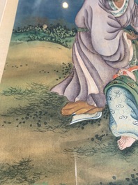 Quatre peintures chinoises d'immortels, encre et couleurs sur papier, 19&egrave;me