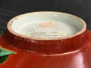 A Chinese coral-red relief-decorated bowl, 19th C.