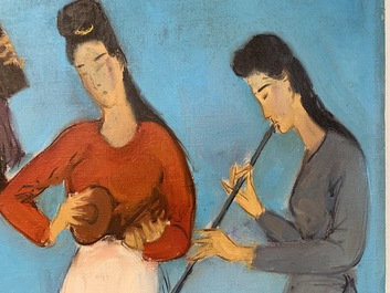 Sadji (Sha Qi, Sha Yinnian) (1914-2005): Vier Chinese muzikantes, olie op doek