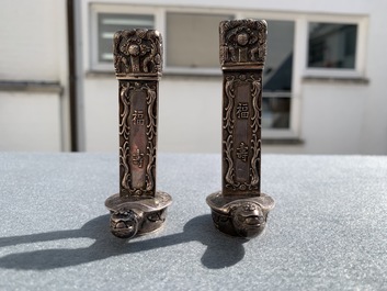 A pair of Chinese silver bixi turtle-shaped boxes, 19th C.