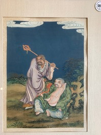 Quatre peintures chinoises d'immortels, encre et couleurs sur papier, 19&egrave;me