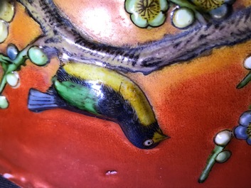 A Chinese coral-red relief-decorated bowl, 19th C.