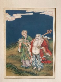 Quatre peintures chinoises d'immortels, encre et couleurs sur papier, 19&egrave;me