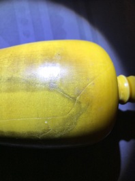 A Chinese yellow-glazed &lsquo;laifu zun&rsquo; three-string vase, Kangxi