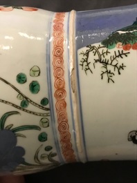 Two Chinese blue and white and wucai vases, Yongzheng and Wanli marks, 19th C.