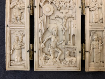An Indo-Portuguese or Hispano-Philippine ivory triptych, 19th C. or older