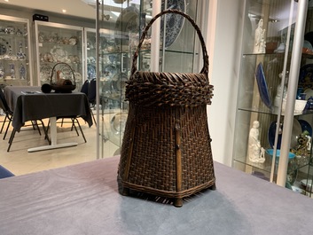 Eleven Japanese bamboo ikebana baskets including three signed examples, Meiji/Showa, 19/20th C.