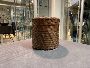Eleven Japanese bamboo ikebana baskets including three signed examples, Meiji/Showa, 19/20th C.