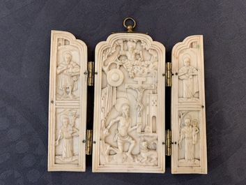 An Indo-Portuguese or Hispano-Philippine ivory triptych, 19th C. or older