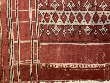 A ceremonial patola ikat sari for the Indonesian market with East India Company-stamps, Gujarat, India, 17th C.