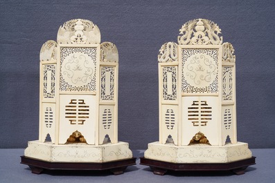 A pair of large Chinese inlaid ivory groups of the imperial couple, ca. 1900