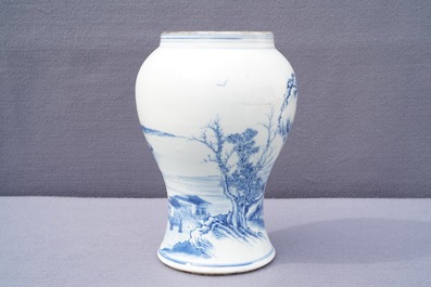 A fine Chinese blue and white landscape vase, Kangxi