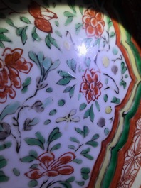 A Chinese famille verte dish and a monochrome green plate, Kangxi